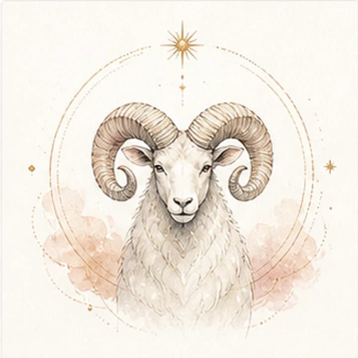 Delicate gradient watercolor ram zodiac illustration for the Aries daily horoscope archive on Autonofy Astrology.