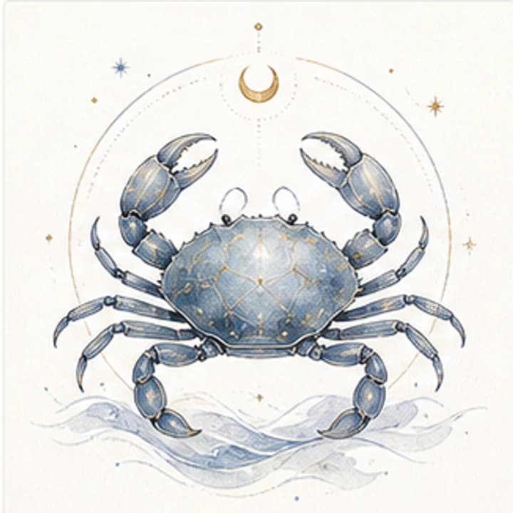 Delicate gradient watercolor crab zodiac illustration for the Cancer daily horoscope archive on Autonofy Astrology.