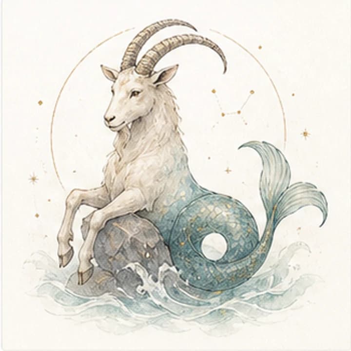 Delicate gradient watercolor sea goat zodiac illustration for the Capricorn daily horoscope archive on Autonofy Astrology.