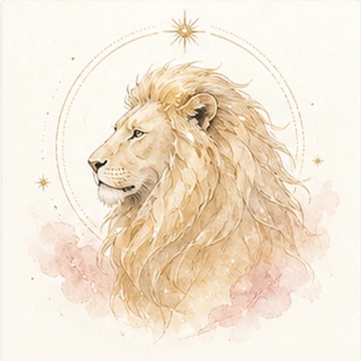 Delicate gradient watercolor lion zodiac illustration for the Leo daily horoscope archive on Autonofy Astrology.