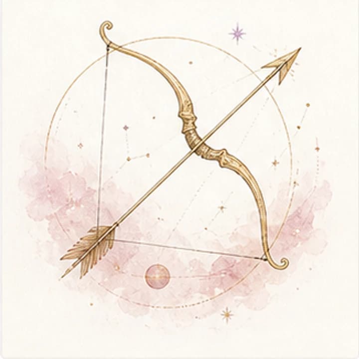 Delicate gradient watercolor archer's arrow zodiac illustration for the Sagittarius daily horoscope archive on Autonofy Astrology.