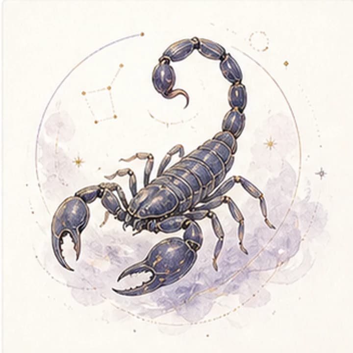 Delicate gradient watercolor scorpion zodiac illustration for the Scorpio daily horoscope archive on Autonofy Astrology.