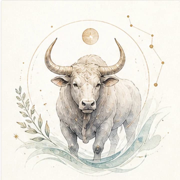 Delicate gradient watercolor bull zodiac illustration for the Taurus daily horoscope archive on Autonofy Astrology.