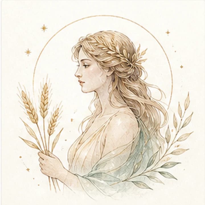 Delicate gradient watercolor maiden with wheat zodiac illustration for the Virgo daily horoscope archive on Autonofy Astrology.