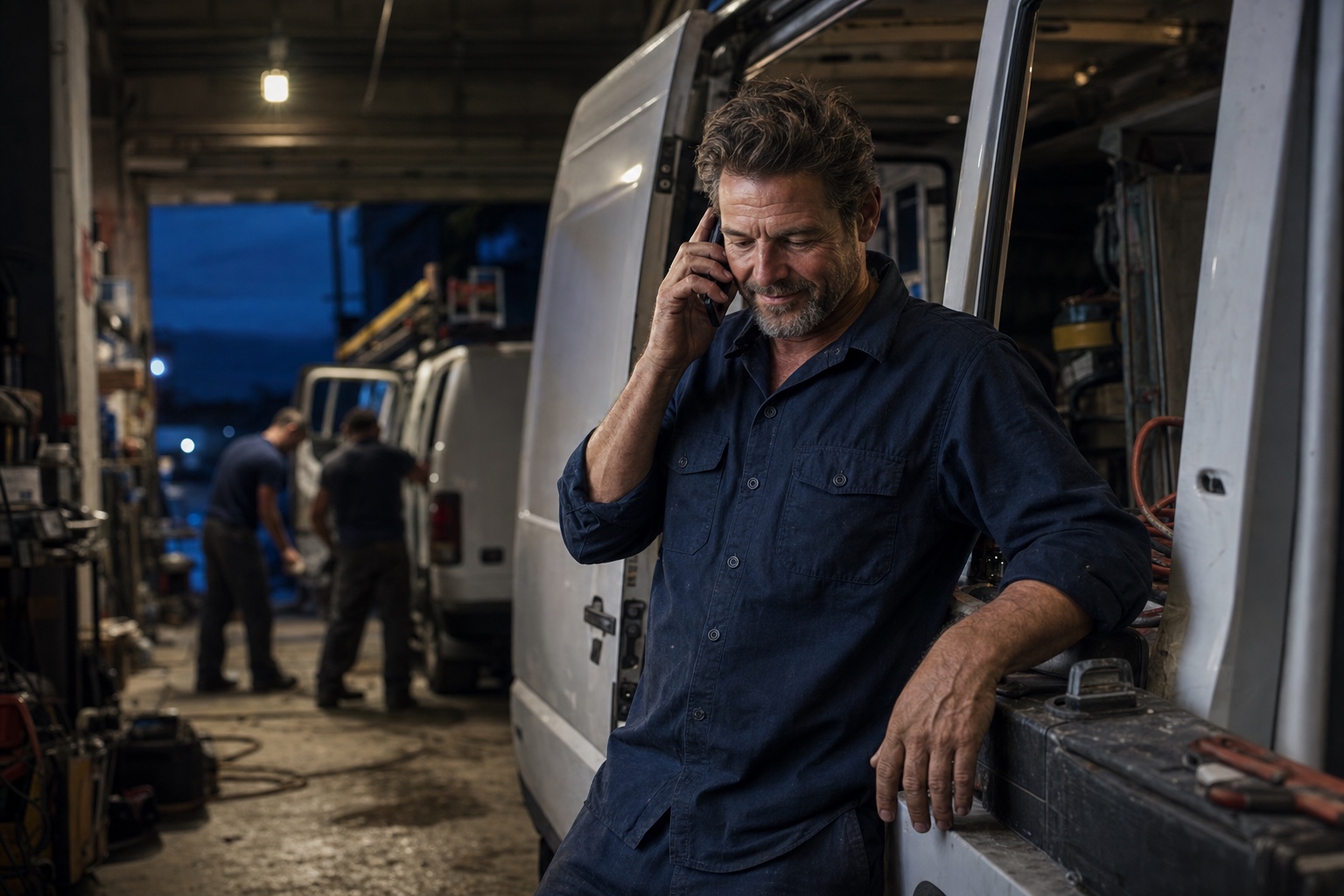 A trade business owner testing his receptionist while his crew finishes the day